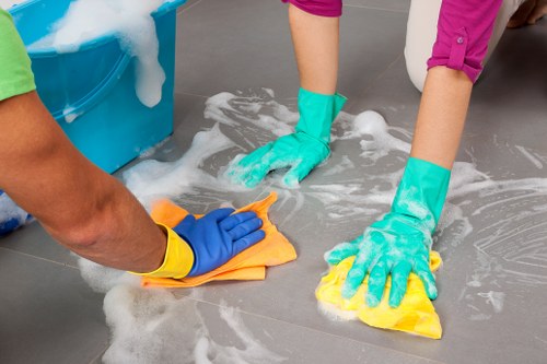 Deep cleaning equipment used on a hard floor surface